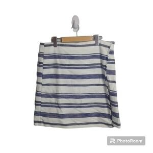Ann Taylor LOFT Blue White Stripe Faux Wrap Style Mini Skirt 100% Cotton Size 14